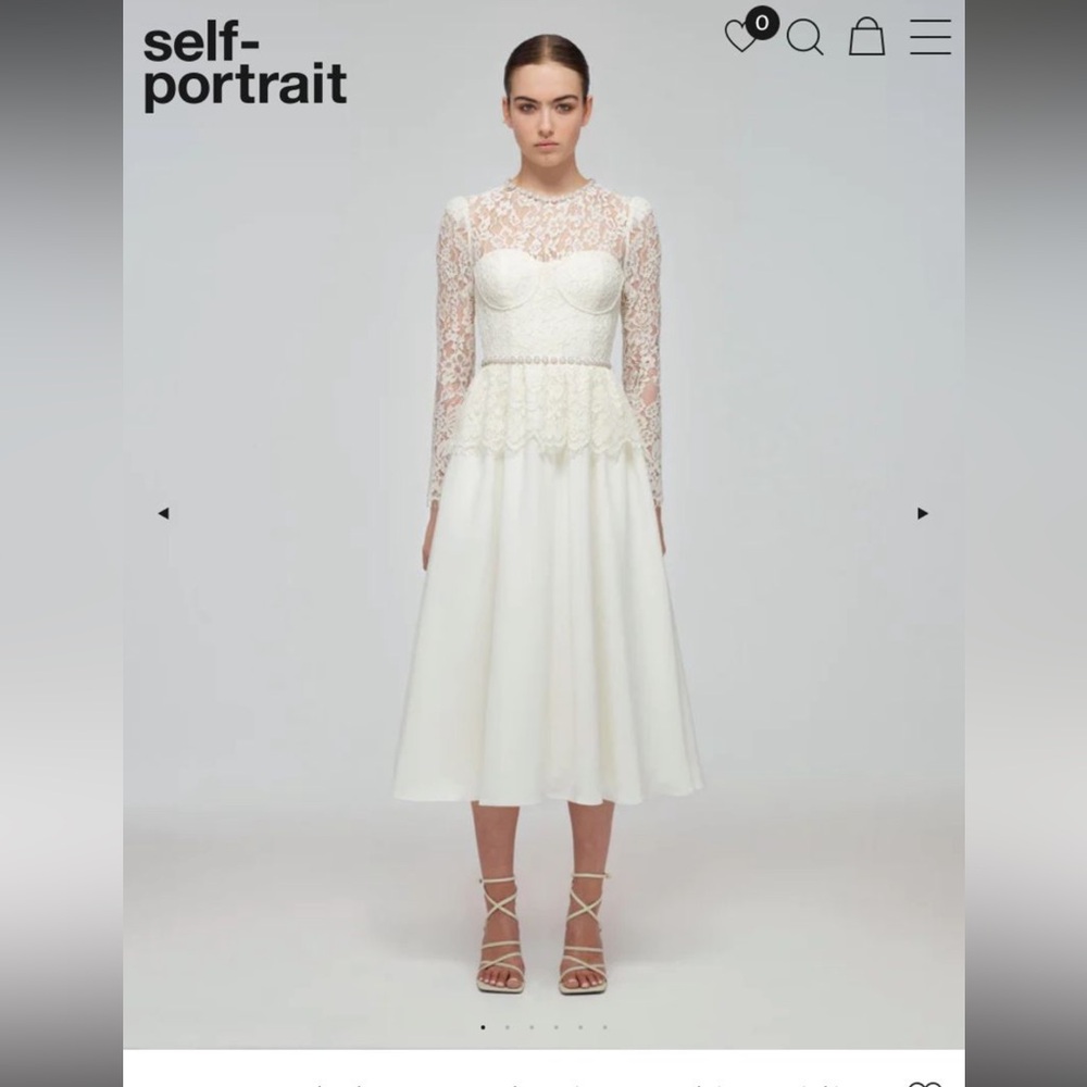 Self Portrait Ivory Corded Lace Voluminous Skirt Midi Dress